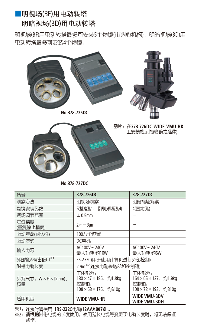 三豐明視場(BF)用電動轉塔 378-726　明暗視場(BD)用電動轉塔378-...